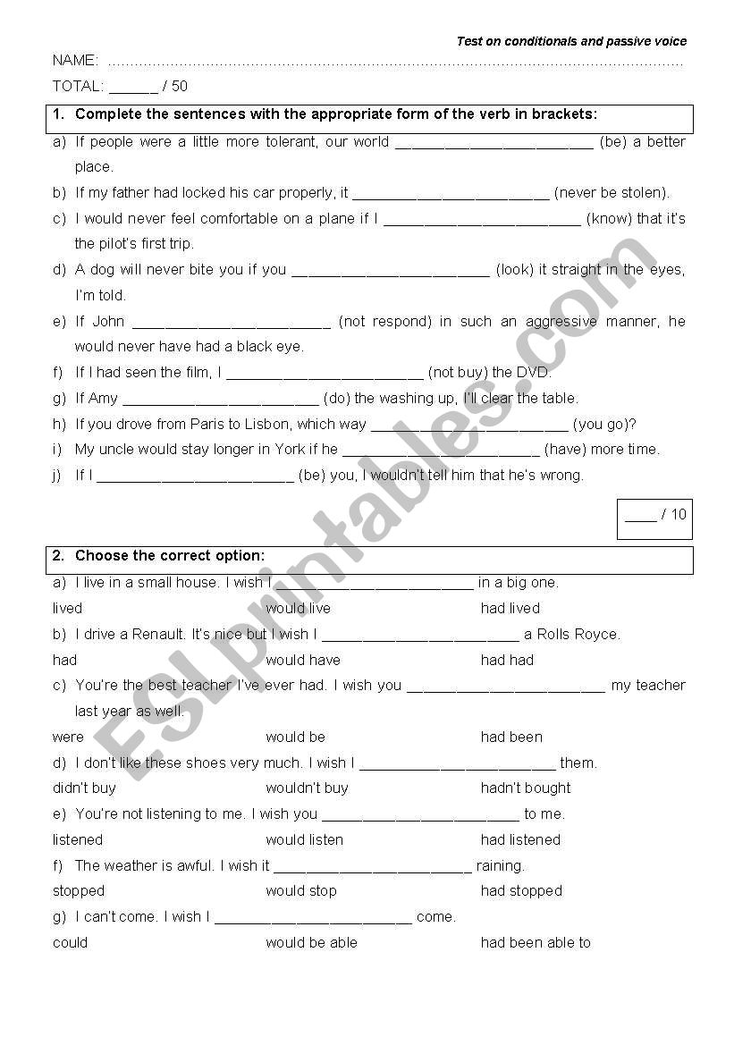 Test on conditional and passive voice