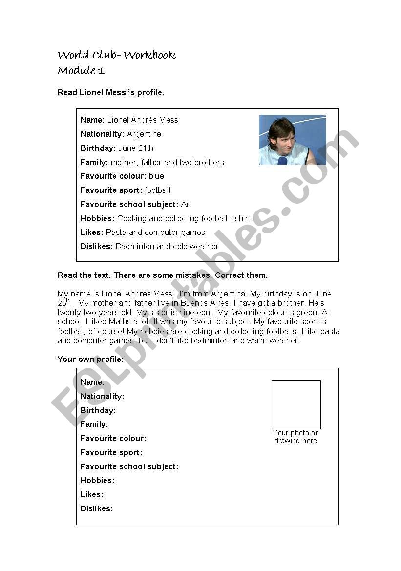 Personal info worksheet