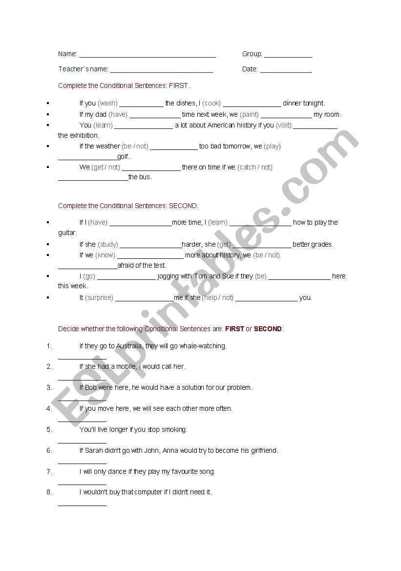 1st & 2nd conditional worksheet