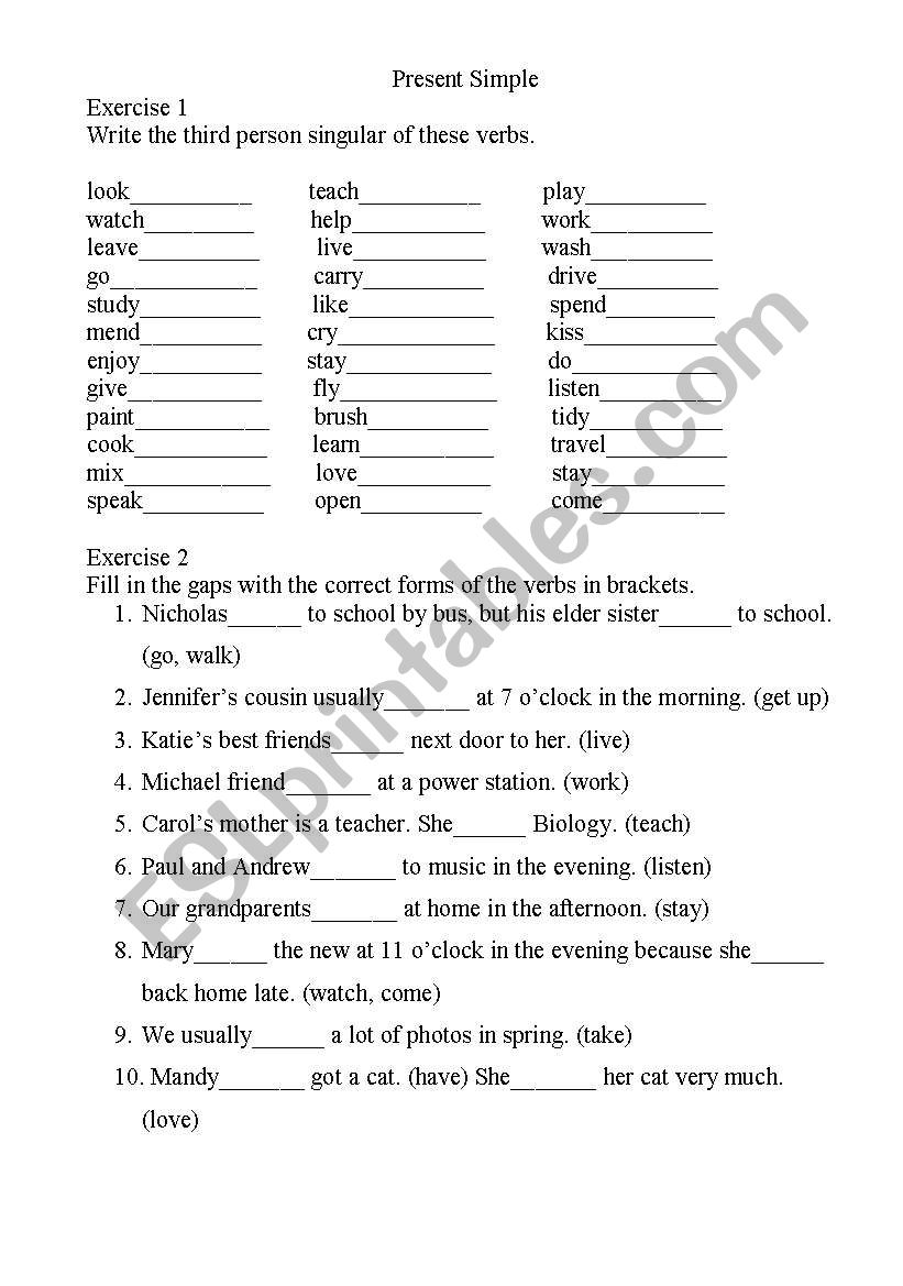 Present Simple practise affirmative sentences only