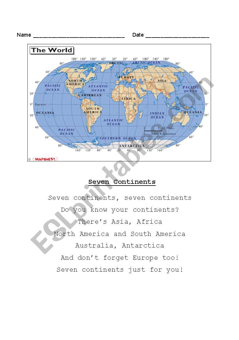 7_continents_song worksheet