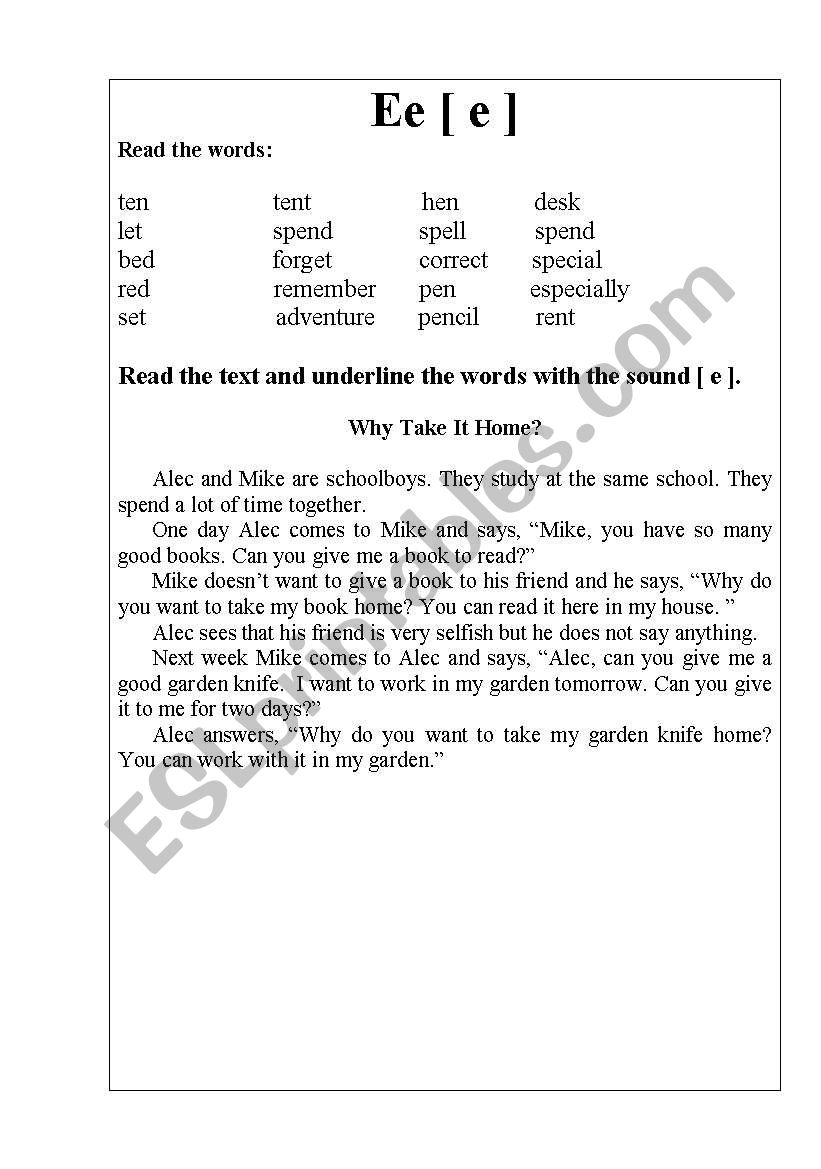 Letter  Ee worksheet