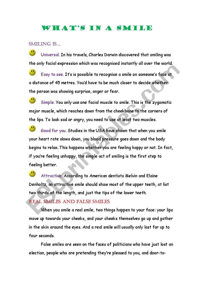 WHATS IN A SMILE worksheet