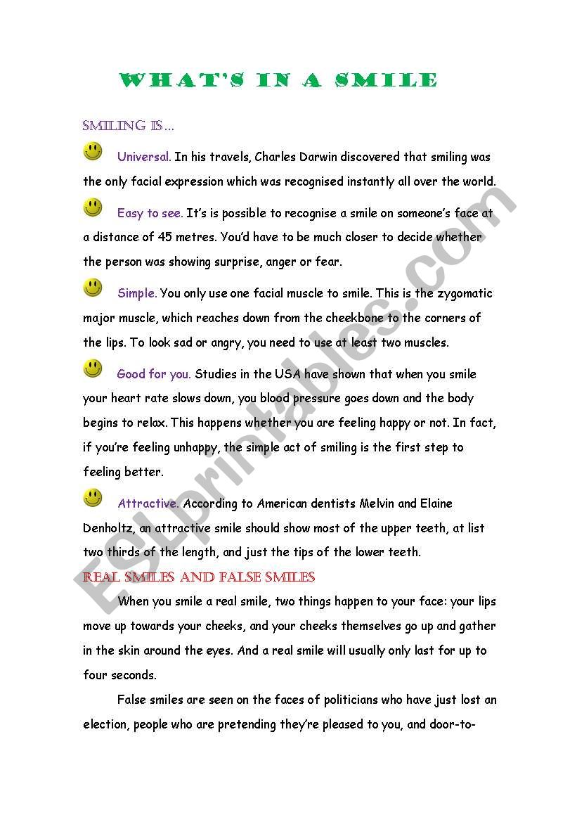 WHATÂ´S IN A SMILE worksheet