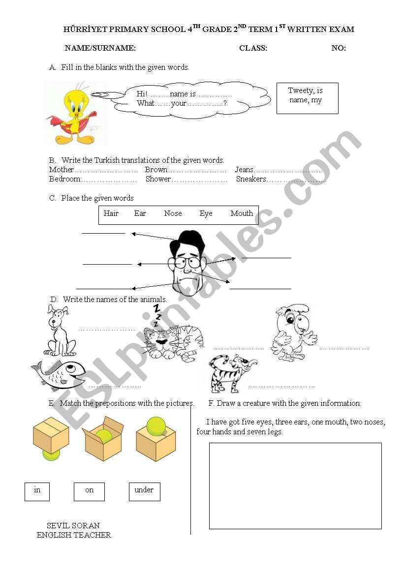 4th grade exam worksheet