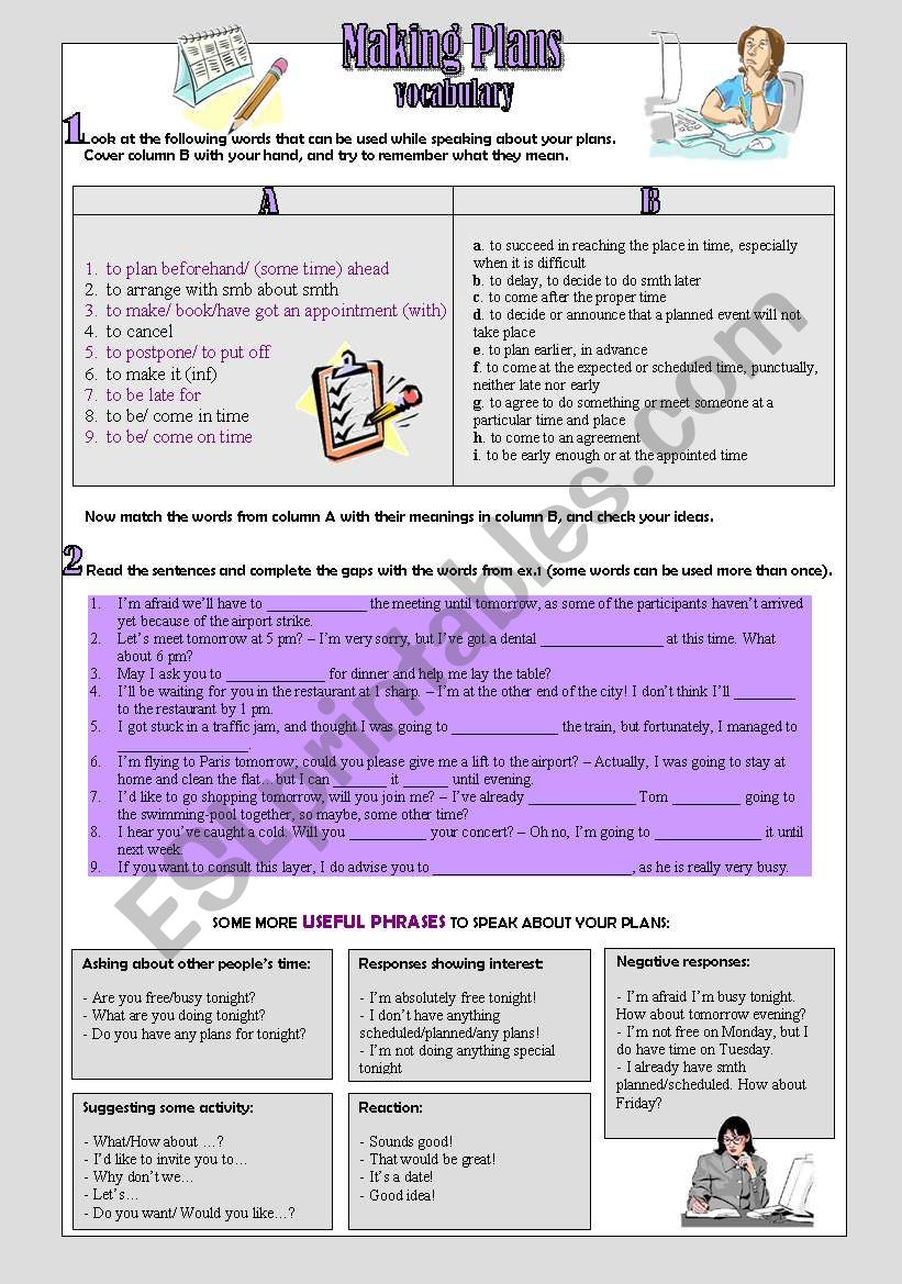 Making Plans (vocabulary) worksheet