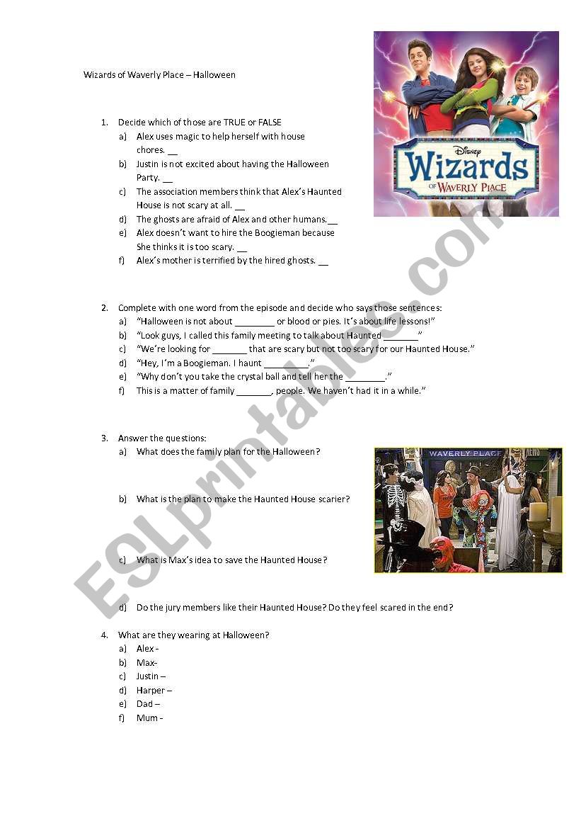 the wizards of weverly place - worksheet