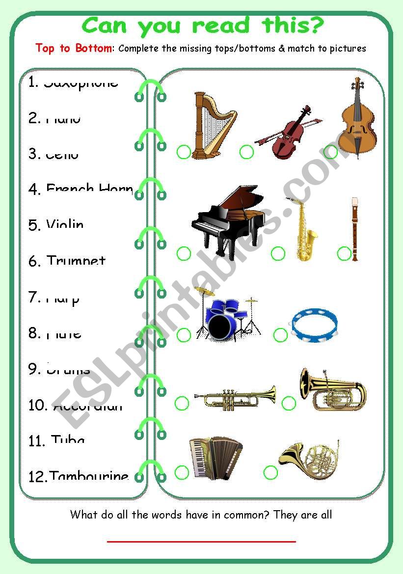Top to bottom - a reading challange 1 (musical instruments)