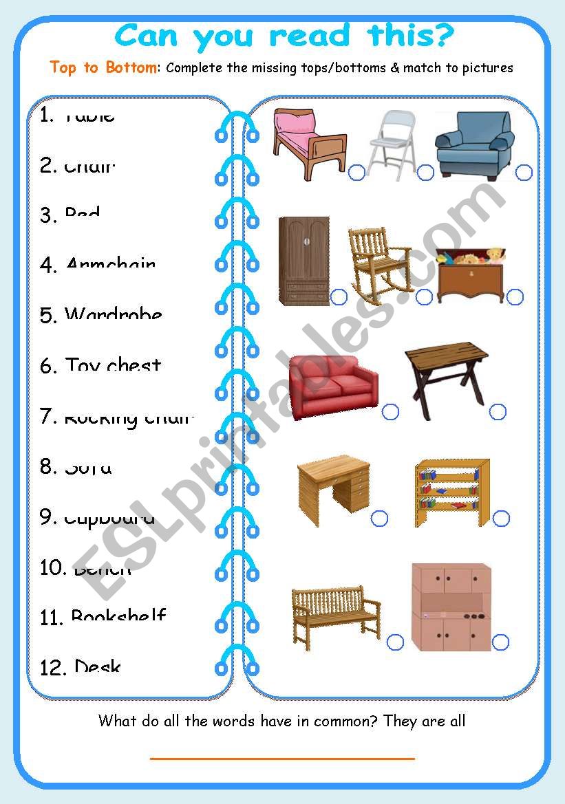 Top to bottom - a reading challange 2 (furniture)
