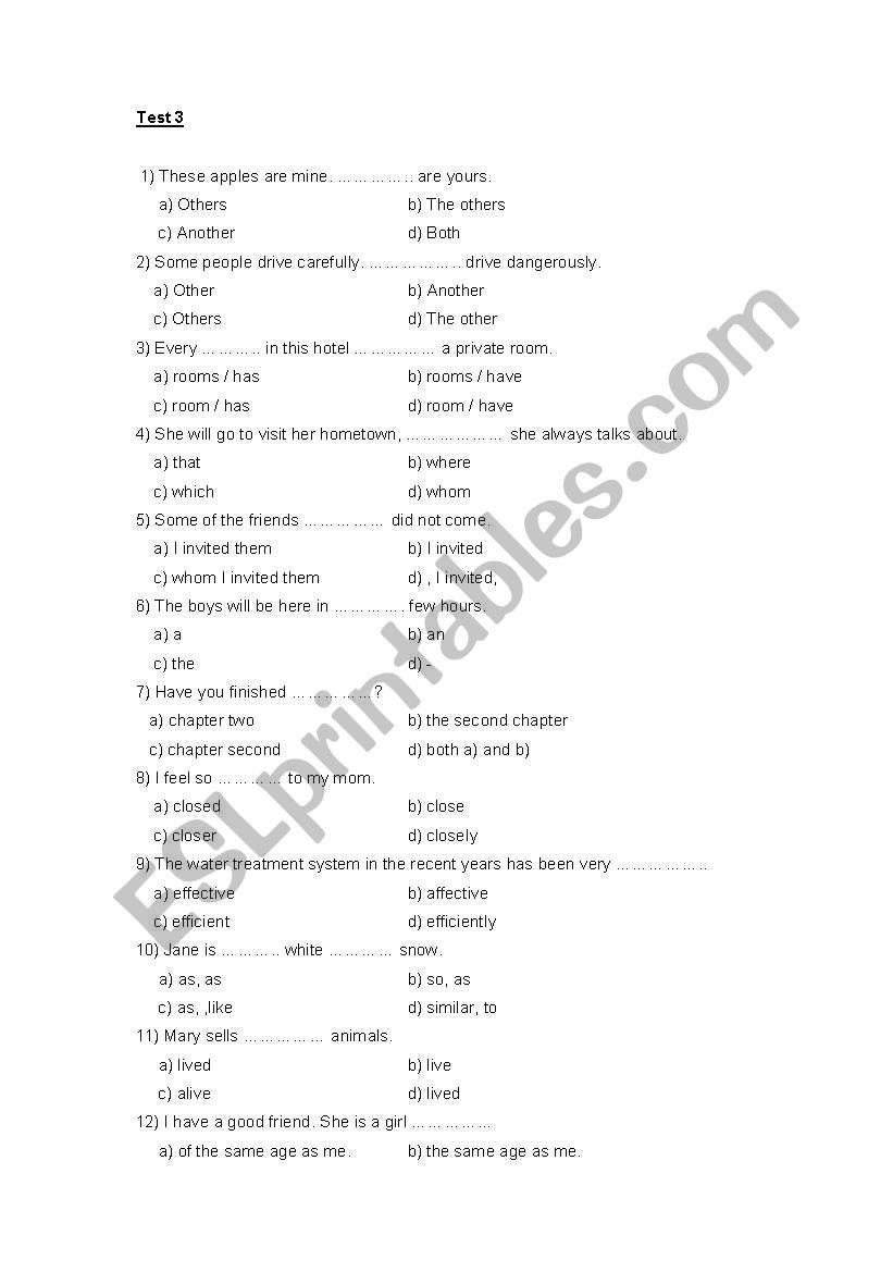 exam for intermediate to advance students 