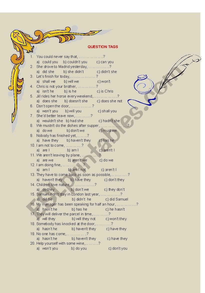 TEST ADVANCED - QUESTION TAGS AND WORD ORDER