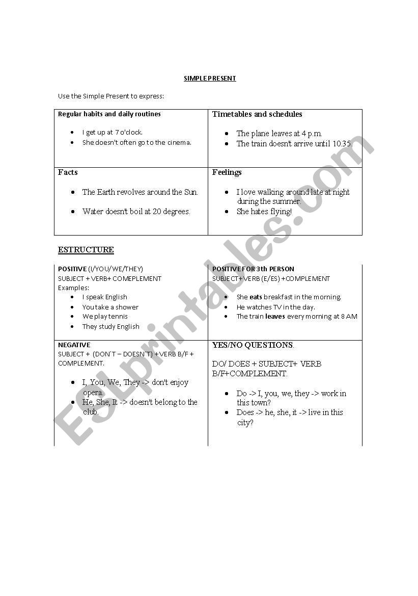 simple present  worksheet