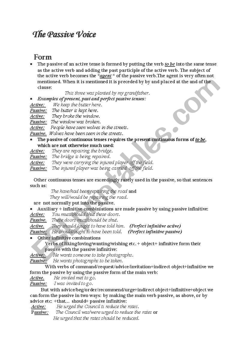 passive worksheet