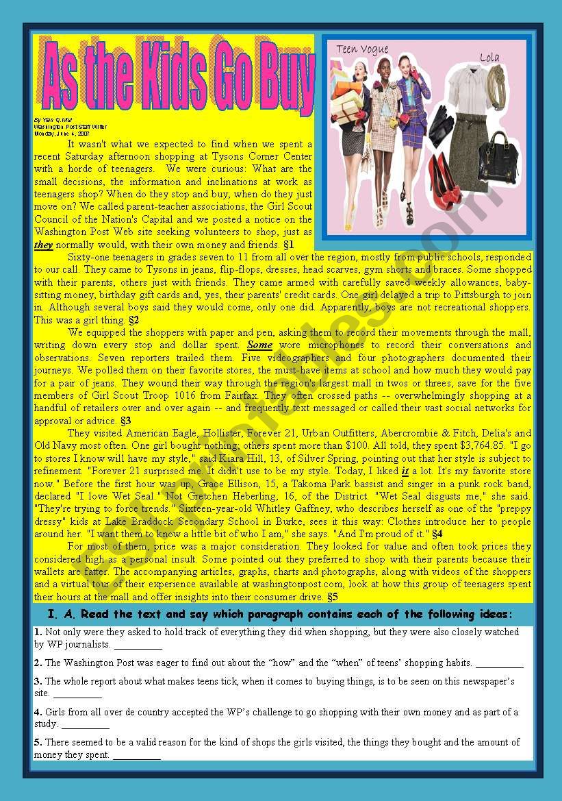 TeensÂ´ shopping habits worksheet