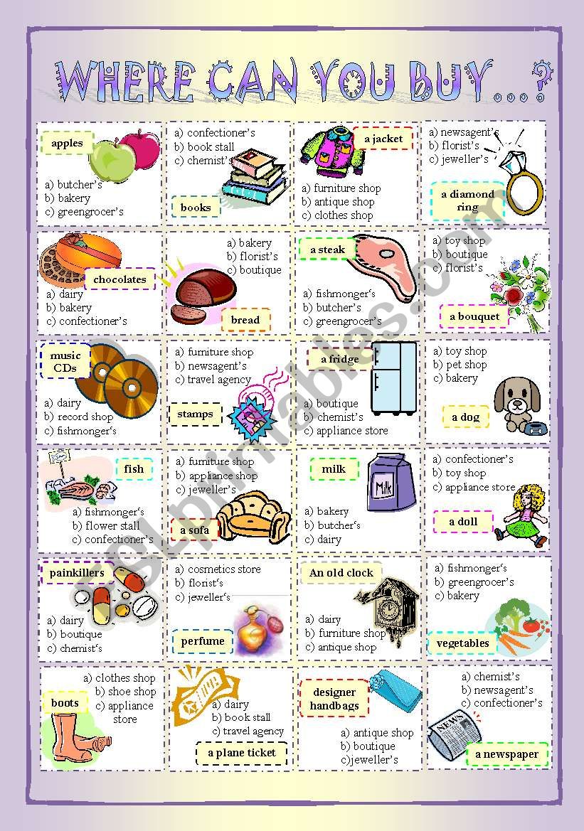 Where can you buy...? worksheet