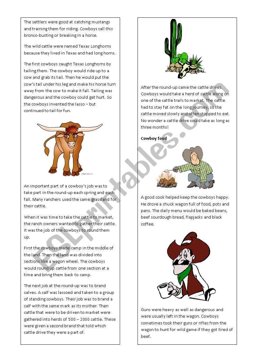 Cowboy Country (part two) worksheet