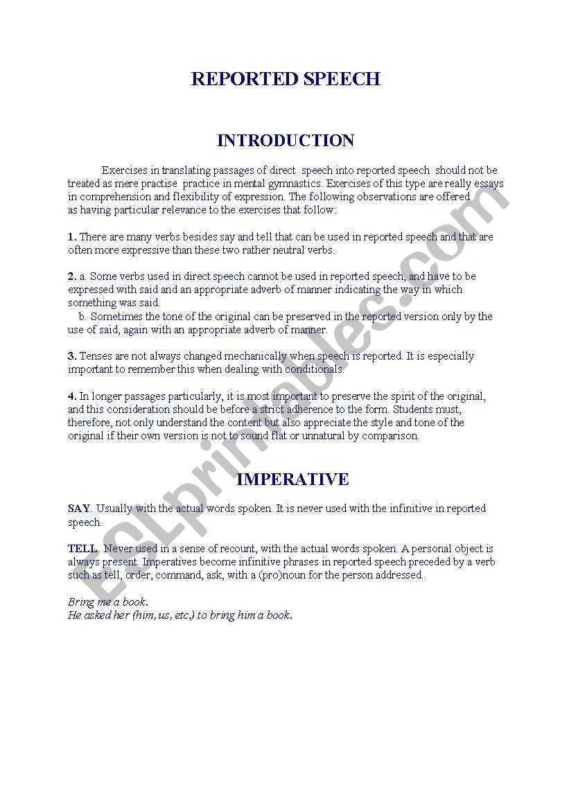 reported speech worksheet