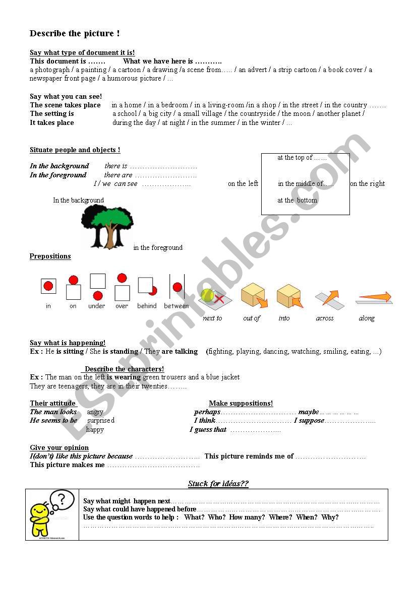 Describing pictures worksheet