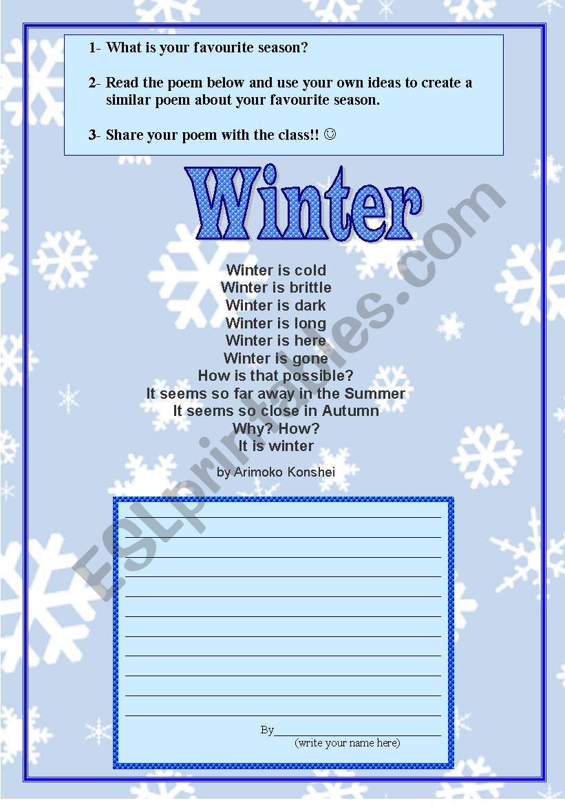 Poem - Winter worksheet