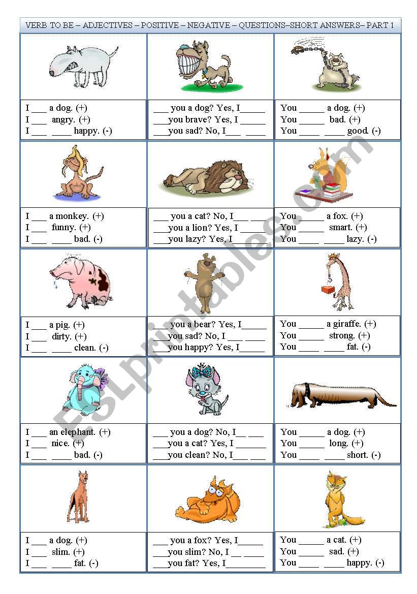 Verb to be - Positive-Negative-Questions-Sort Answers-Part 1 (I am-You are)