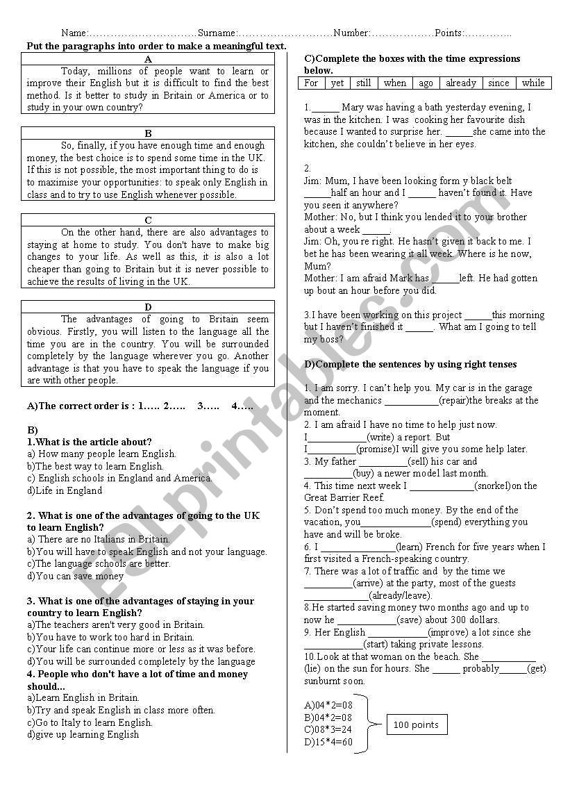 Mixed tenses worksheet