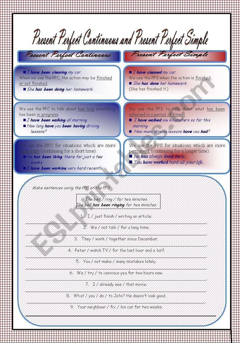 Present Perfect Continuous and Present Perfect Simple