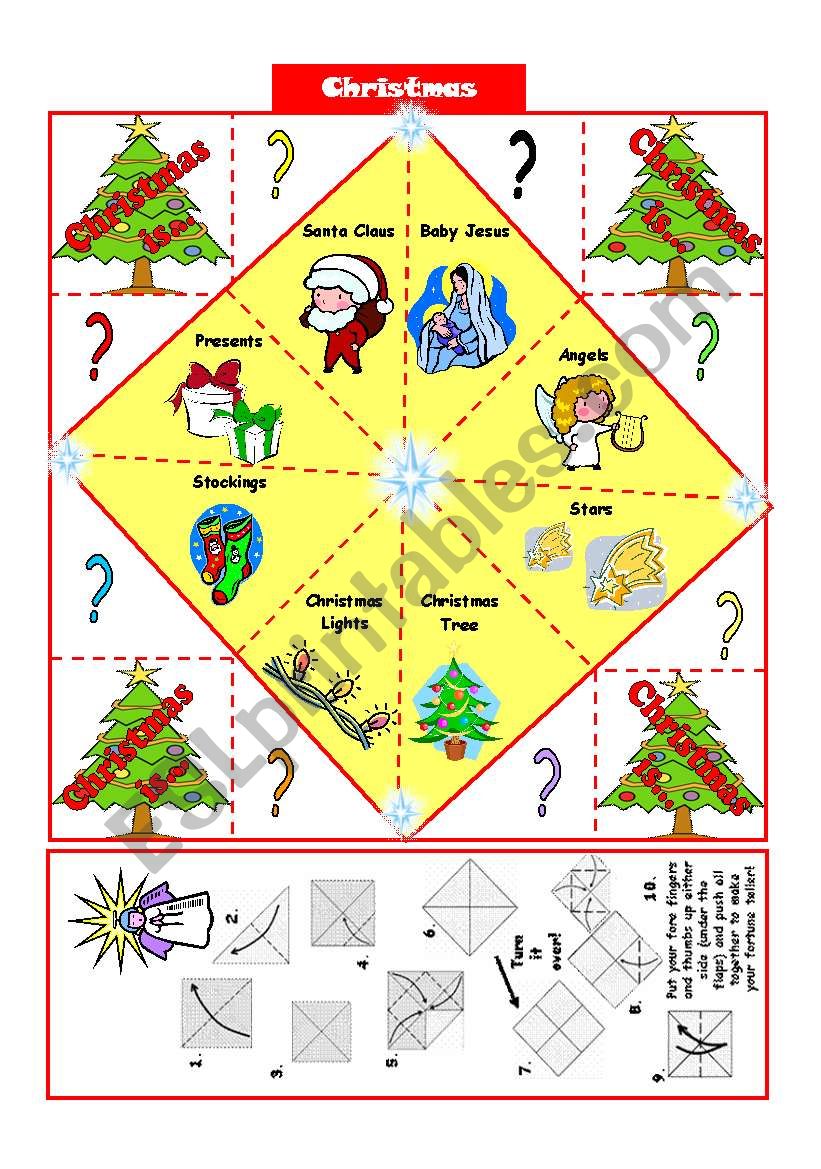 Christmas vocabulary- Fortune Teller + B&W version