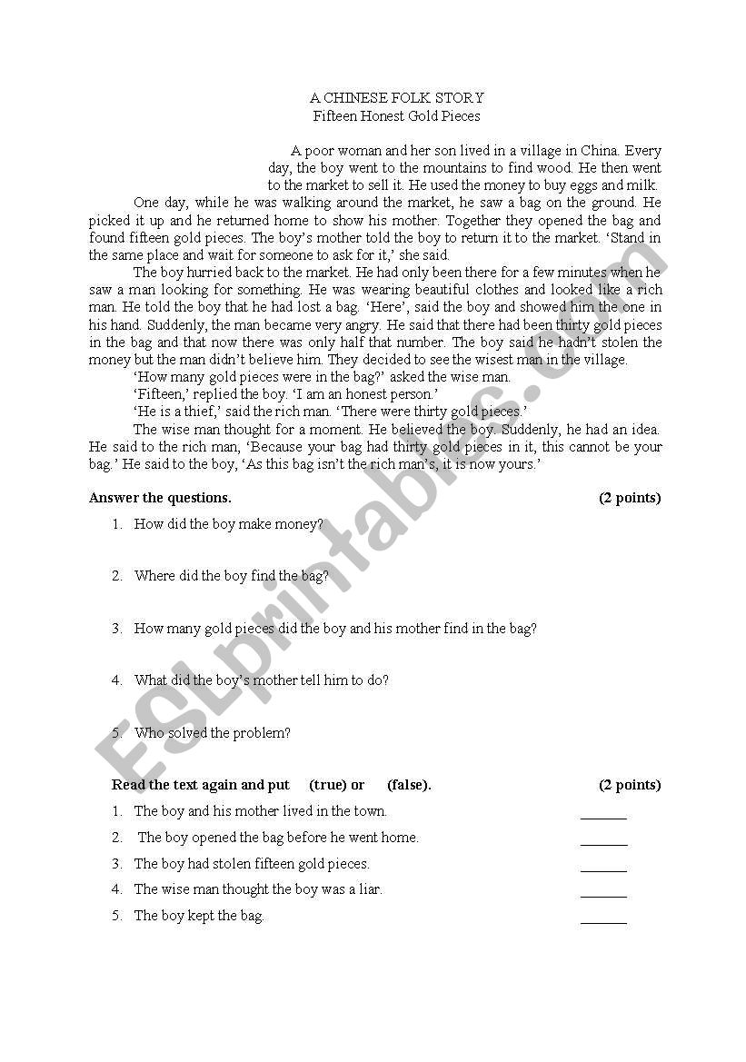 reading passage worksheet