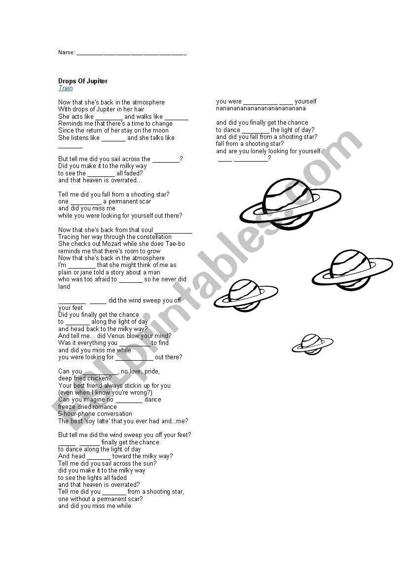 Drops of Jupiter - Train worksheet