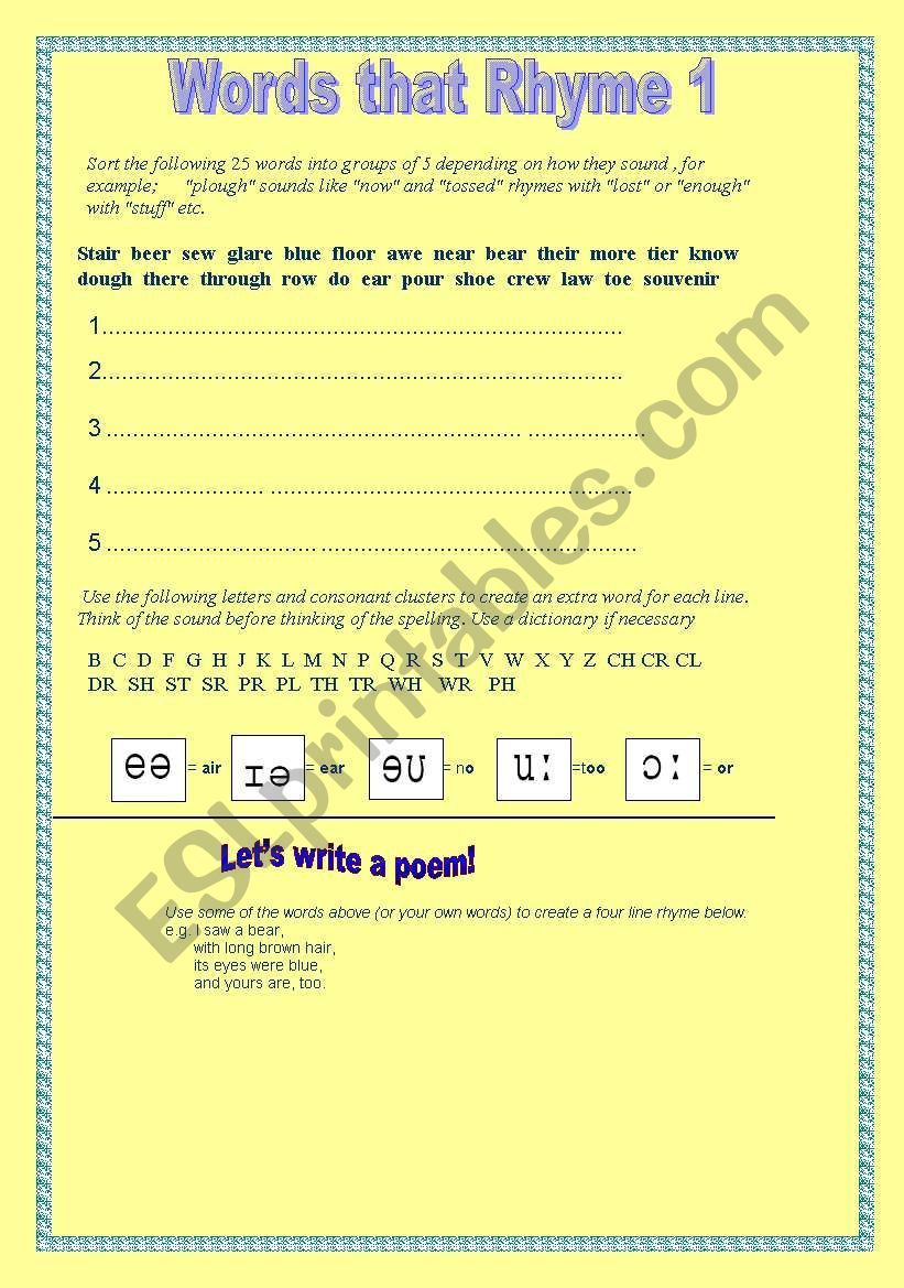 Words that Rhyme worksheet