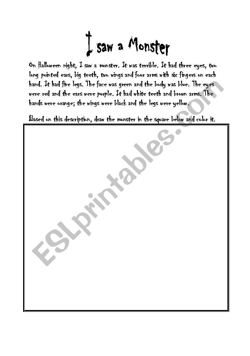 I saw a Monster worksheet