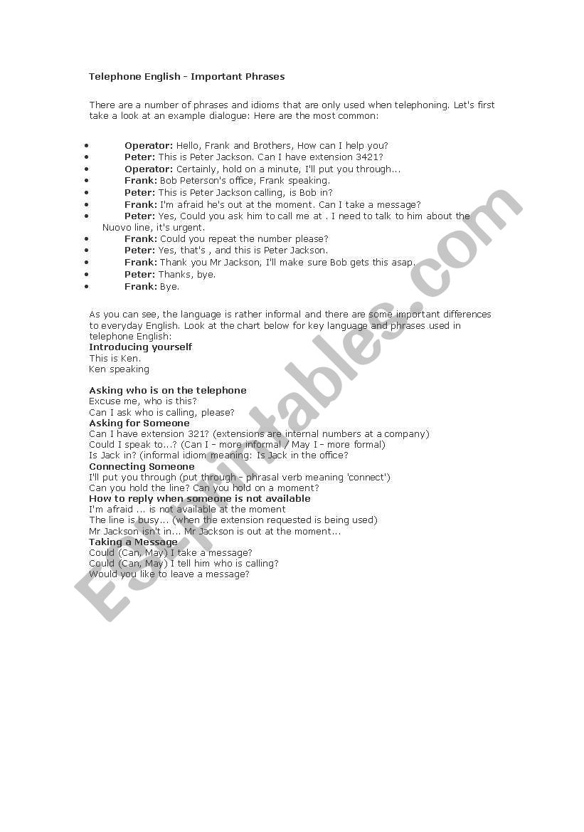 EFL worksheet