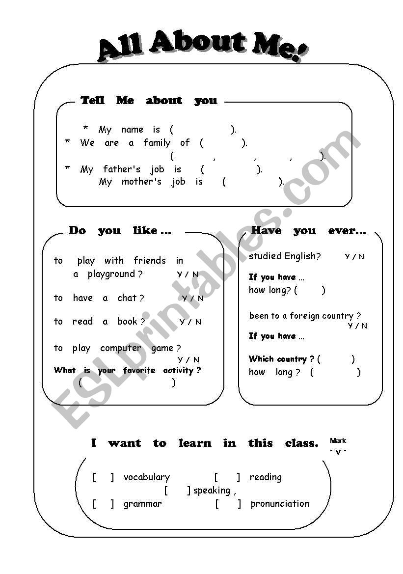 questionnair worksheet