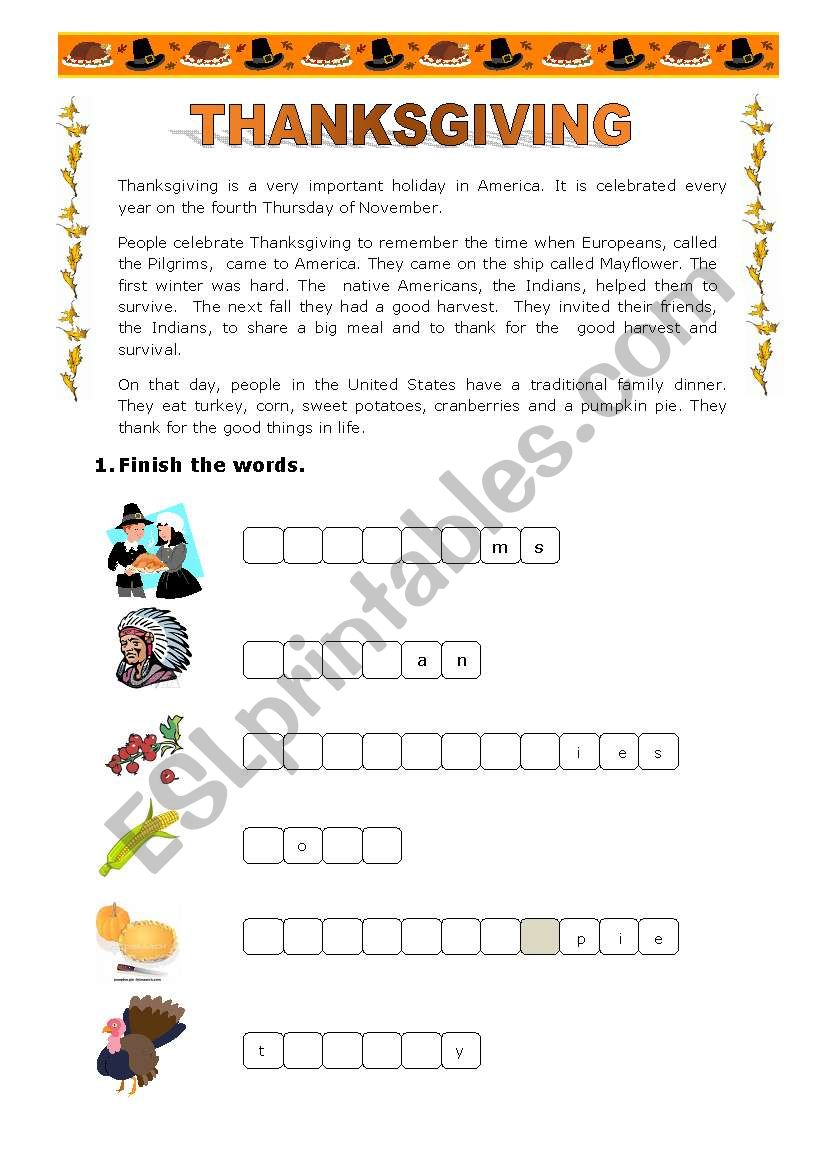 Thanksgiving worksheet