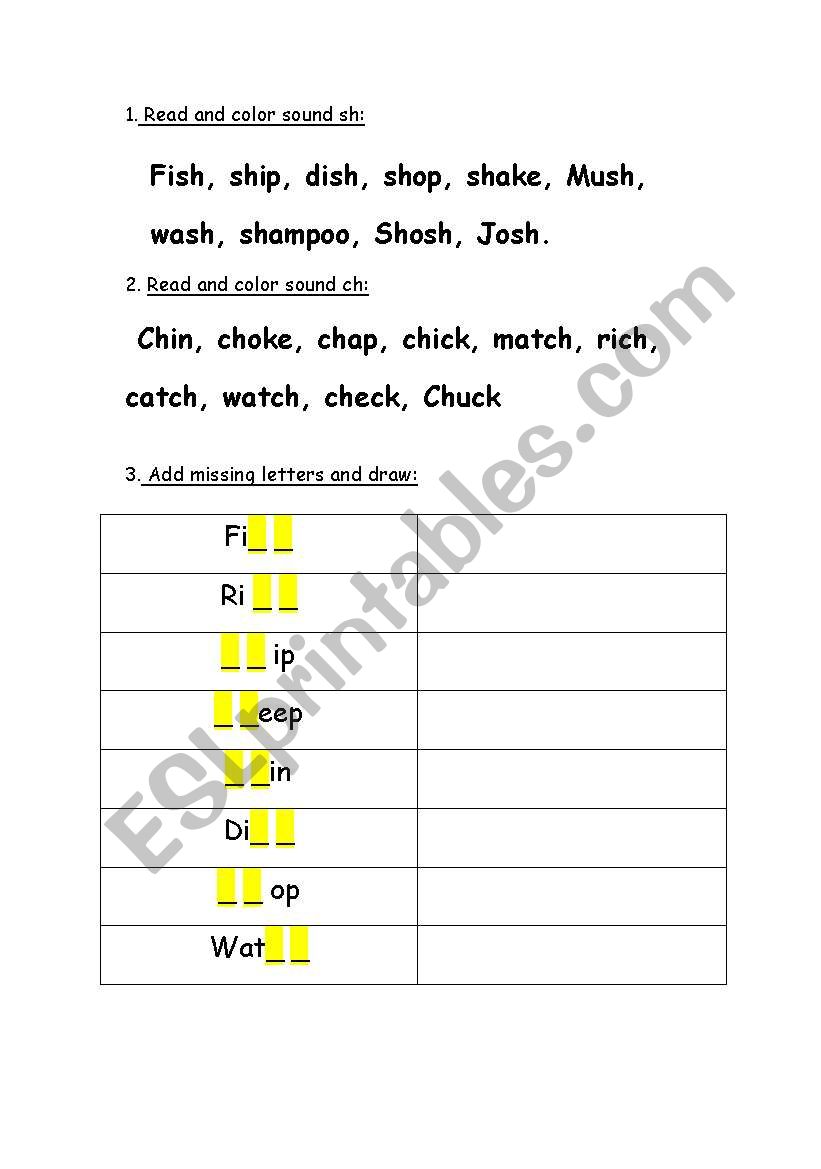 Ch-sh sounds worksheet