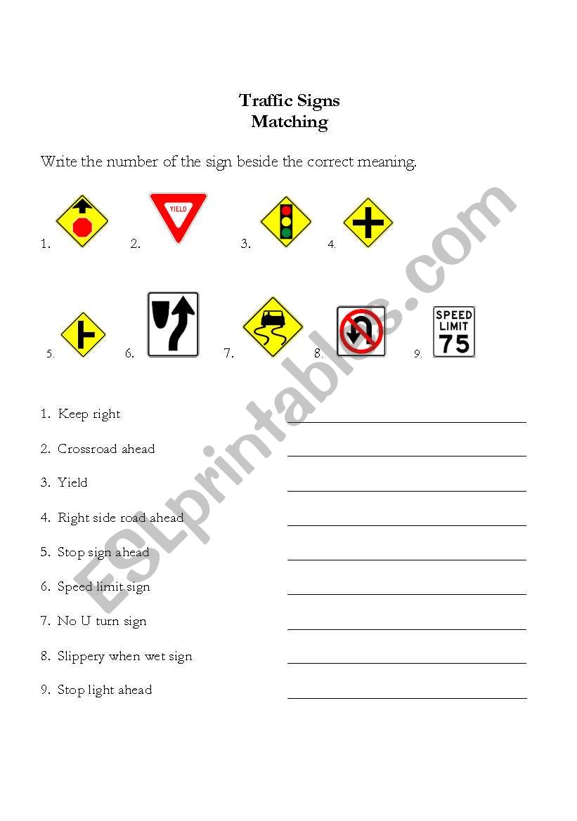 traffic signs matching exercise