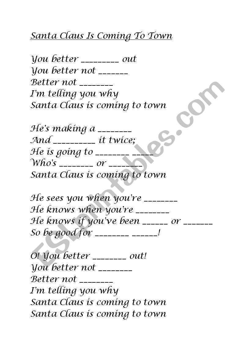 Santa Claus is coming to town worksheet