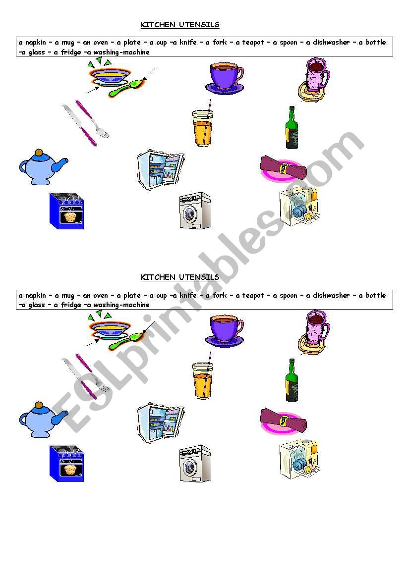 kitchen utensils worksheet