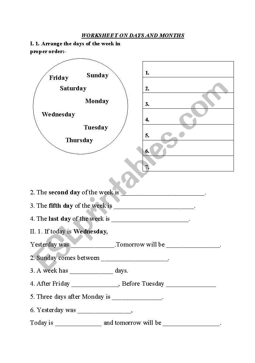 DAYS AND MONTHS worksheet