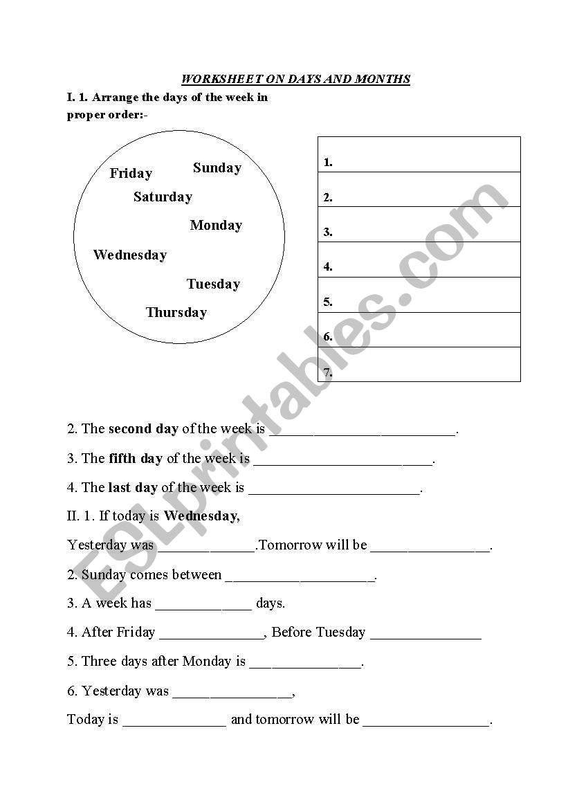 DAYS AND MONTHS worksheet