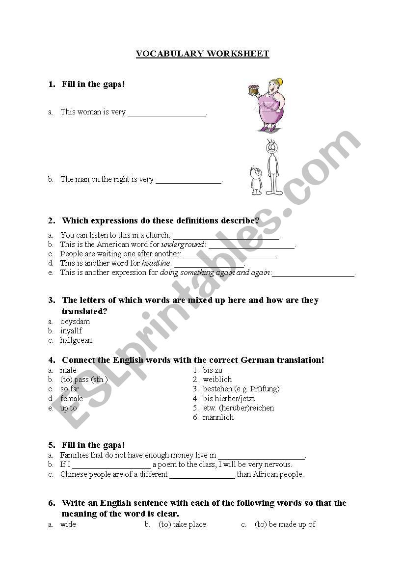 Vocabulary quiz worksheet