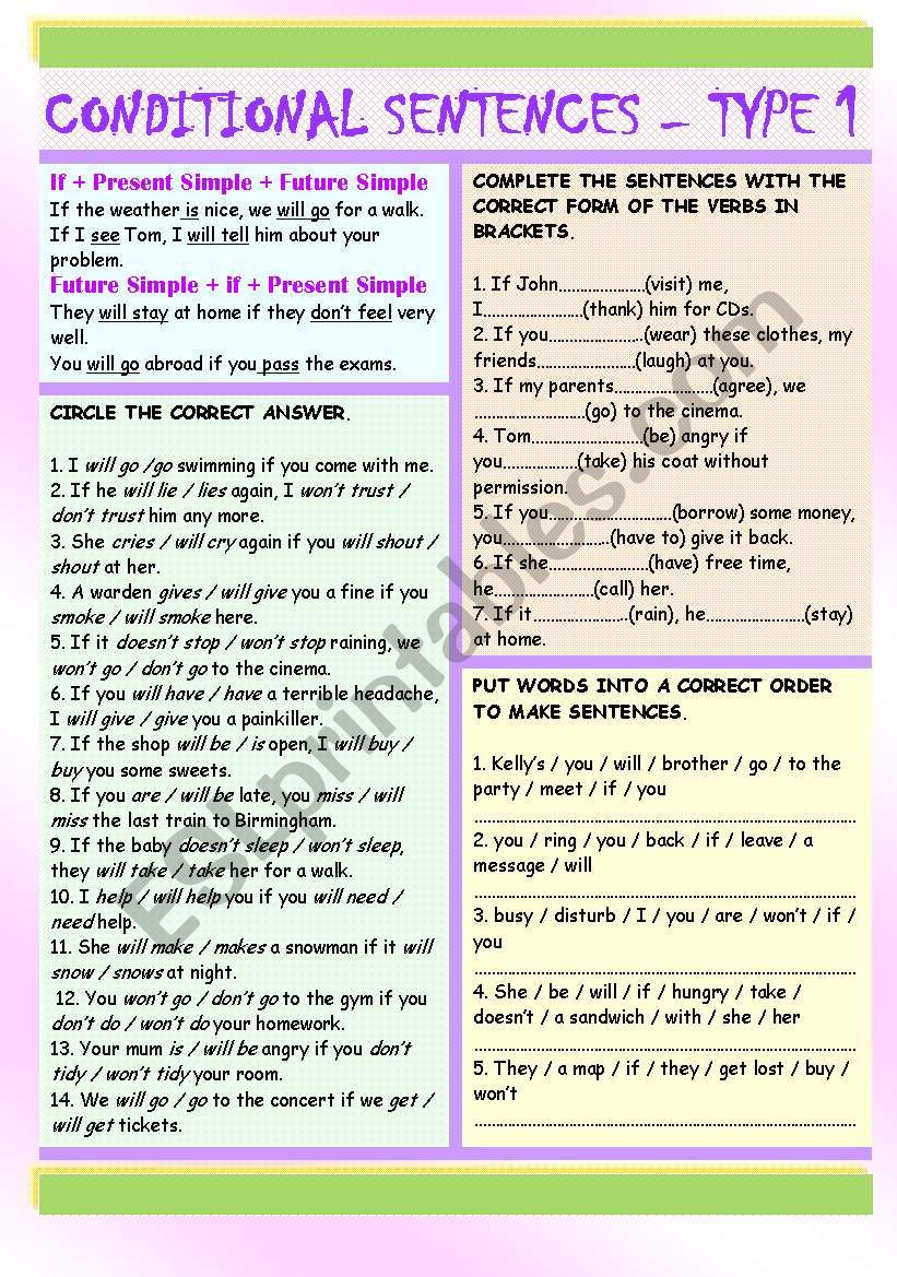 Esl conditionals. Conditional sentences. Types of conditional sentences. Conditional sentences 1 exercises. Conditional 0 1 упражнения Worksheets.