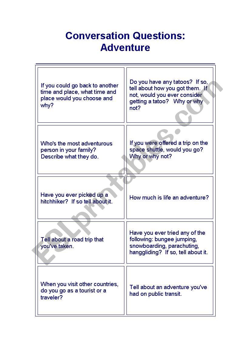 Adventure conversation worksheet