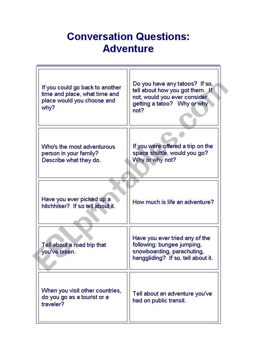 Adventure conversation worksheet