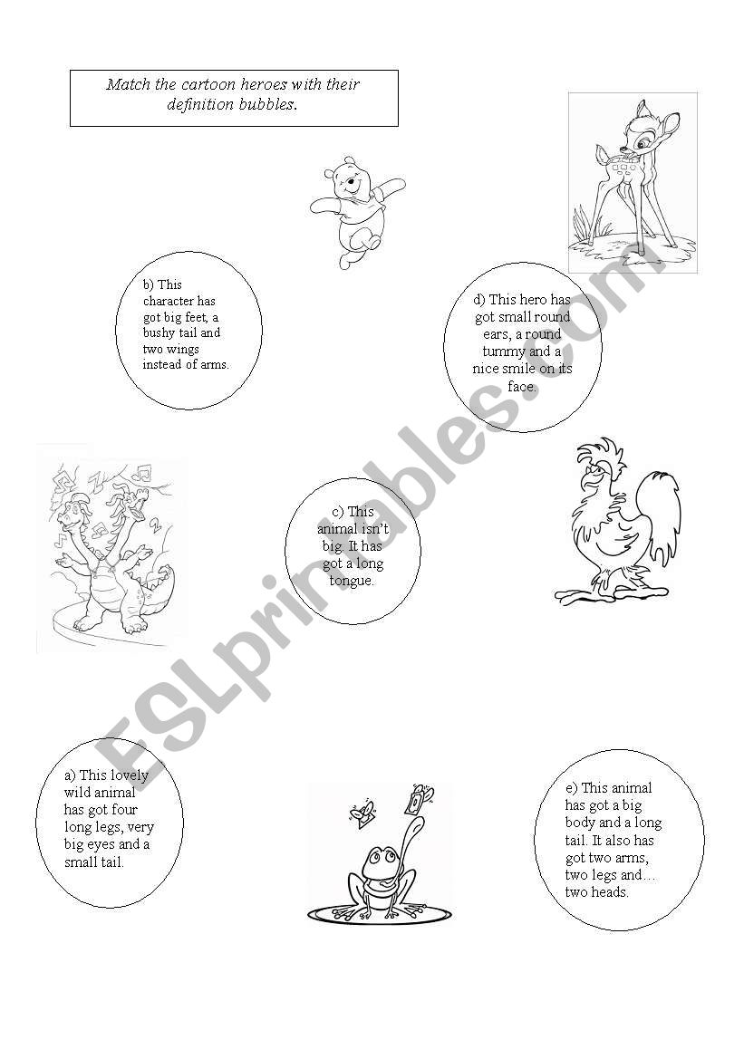 Cartoon fun and body parts worksheet