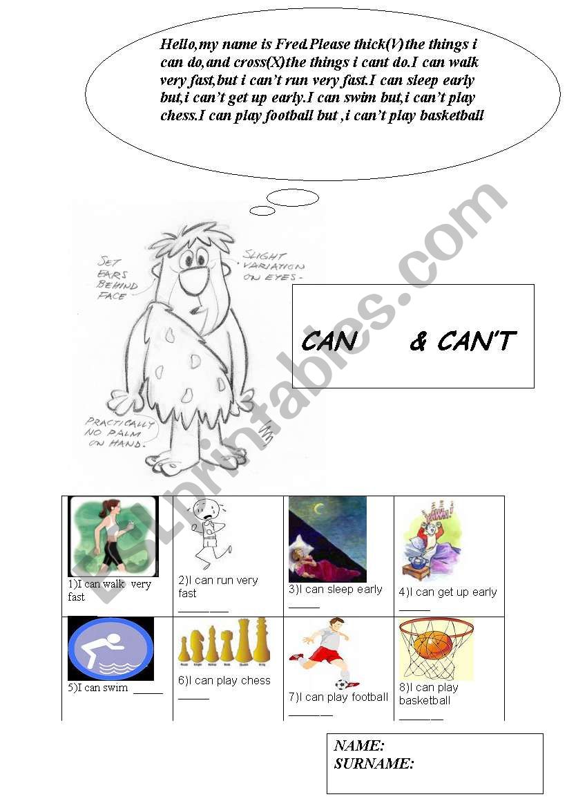 Can & Cant worksheet