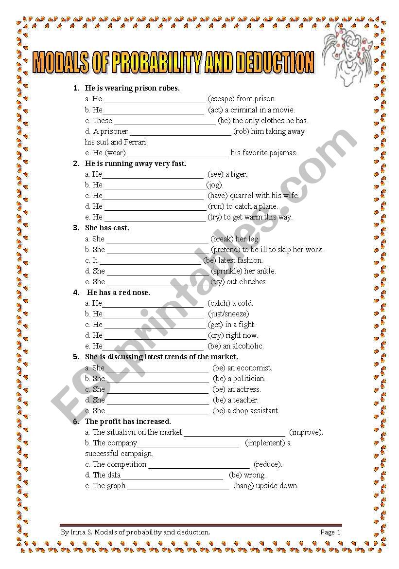 100 sentences (20 situations) Modal verbs of probability and deduction