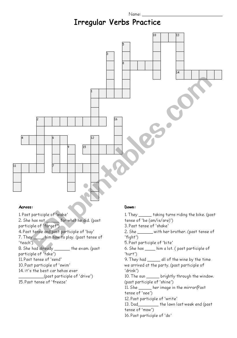 English irregular verbs Crossword puzzle