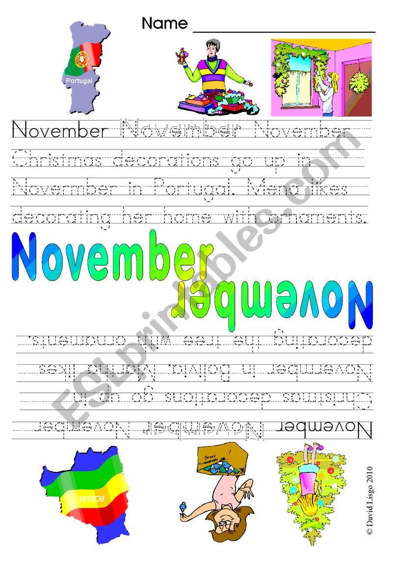 Months of the Year: November and December (4 worksheets color and B & W)