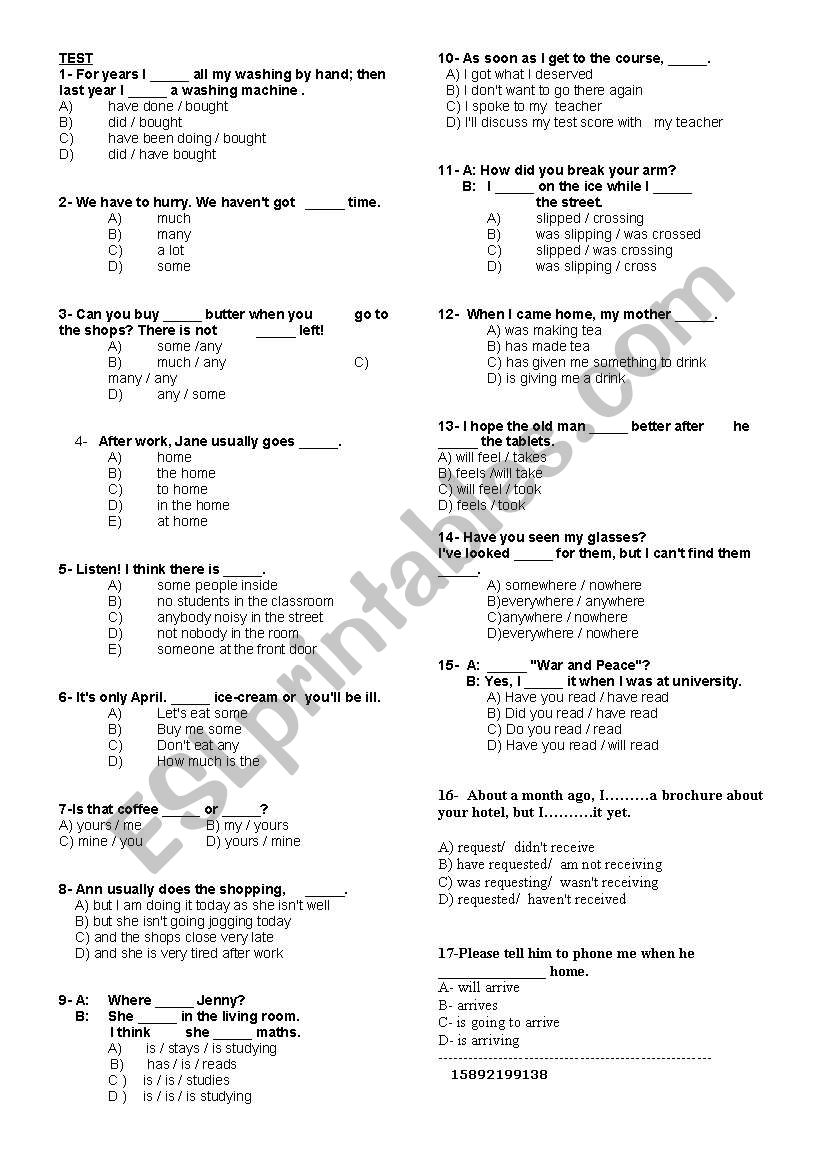 TEST worksheet